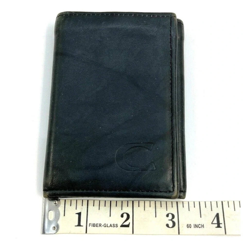 Mens Wallet Black Top Grain Cowhide Trifold Initial Letter 